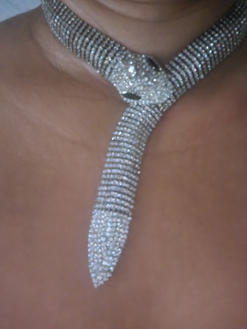 Crystal Pavé Snake Choker Necklace - Silver